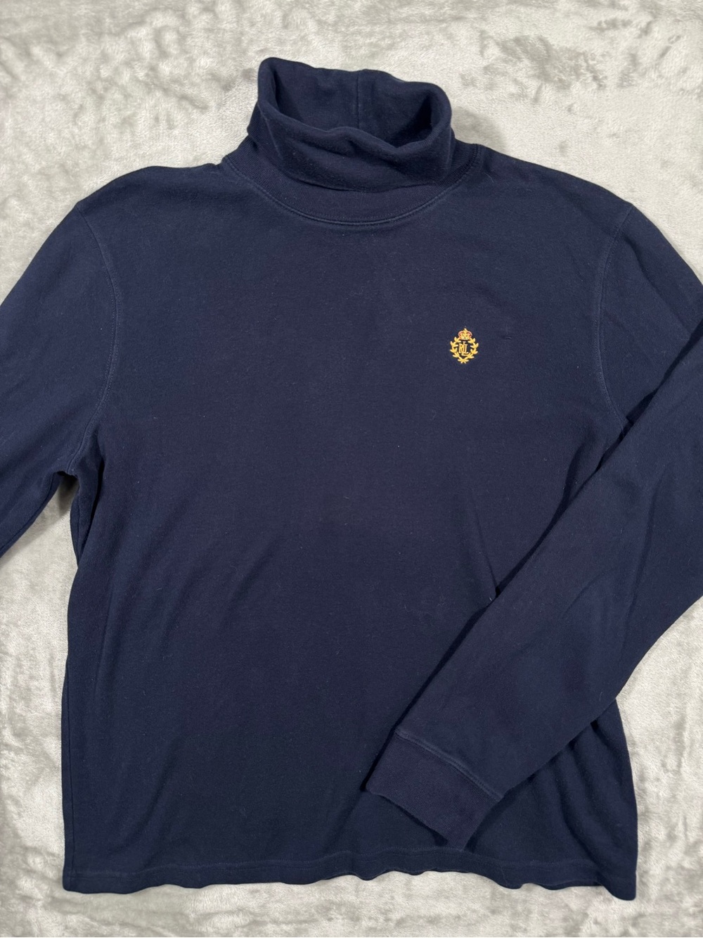 Vtg Lauren Ralph Lauren Turtleneck Shirt Womens L Navy Blue Embroidered